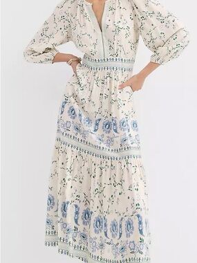 Cream & Blue Floral Midi Dress